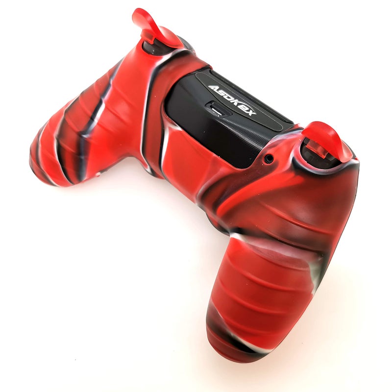 Asokex Silicone Skin Cover for Ps4 Controller (1pc Anti-Slip Case, 1 Pair L2 R2 Trigger Extender, 4pcs Thumb Grips,4pcs LED Light Bar Decal) Protector for DualShock PS4/ Slim/Pro Controller (red granular) - Image 3